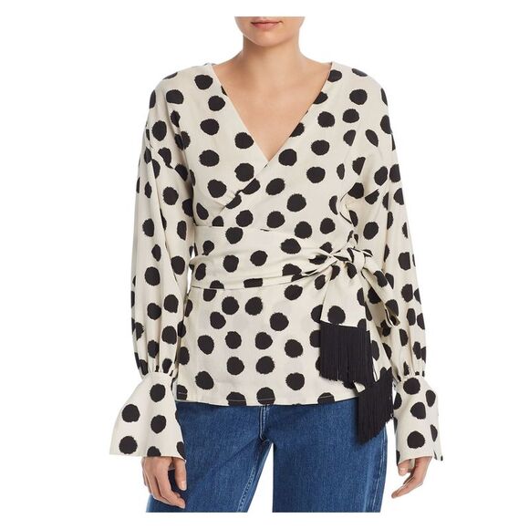 mother of pearl White Long Sleeve Faux Wrap Top 0